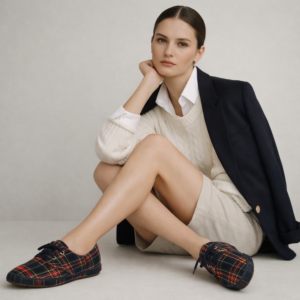 New Grasshoppers Tartan plaid lace up sneakers women 9.5S preppy tartan casual‎